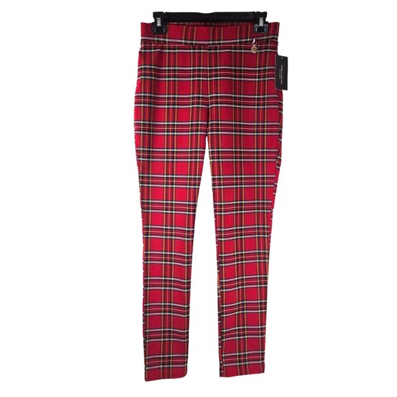 Tommy Hilfiger Women Red Plaid Slim Cut Stretchy Pants 8 NWT - Picture 2 of 7